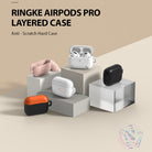 AirPods Pro Case - Peach Pink - Five Ringke AirPods Pro cases in various colors displayed on stacked geometric blocks.