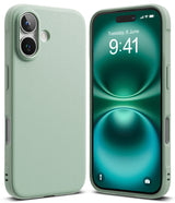 iPhone 16 Case | Onyx - Mint green iPhone 16 case shown from back and front with a matching green abstract screen display.