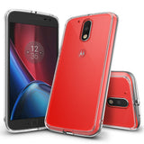 Moto G4 / G4 Plus Case | Fusion - Clear protective phone case on a red Moto G4 smartphone shown from front and back angles.