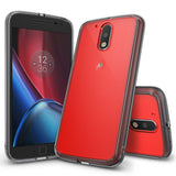 Moto G4 / G4 Plus Case | Fusion - Red Moto G4 smartphone in a clear, smoke-black protective case shown from front and back.