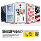 Galaxy Note 4 Case | Fusion - Five clear phone cases with various custom designs displayed against a white background.