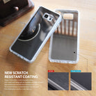Galaxy Note 5 Case | Mirror - Two reflective mirror-finish phone cases on a wooden table with a scratch-resistance comparison.