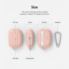 AirPods Pro Case - Peach Pink - Diagram showing dimensions and components of a peach pink AirPods Pro case with a carabiner.