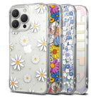 iPhone 13 Pro Max Case | Fusion Design - Four clear iPhone cases featuring various floral and graphic patterns lined up.