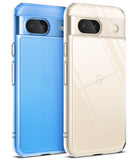 Google Pixel 8a Case | Fusion - Two clear protective phone cases in blue and beige, showcasing the camera bar and logo.