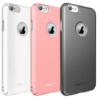 iPhone 6 Plus Case | Slim Logo-Cut - Three slim phone cases in white, pink, and gray with circular cutouts for the Apple logo.