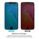 Moto G5 Plus Screen Protector | Invisible Defender Glass [2P] - Moto G5 Plus Screen Protector - Comparison showing ID Glass with full screen coverage versus a smaller competitor.