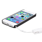 iPhone SE / 5s / 5 Case | Slim Logo-Cut - White iPhone in a black slim case with a white lanyard attached to a small device.