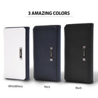 iPhone 8 Plus / 7 Plus Case | Wallet - Three wallet phone cases in white/navy, navy, and black with metal logo accents.