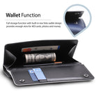 iPhone 8 / 7 / SE 2020 / SE 2022 Case | Wallet - Open black leather phone case showing card slots, cash, and a snap button closure.