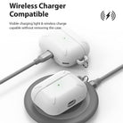 AirPods Pro Case - White - White AirPods Pro case being charged by a cable and a wireless charging pad.