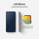 Galaxy A72 Screen Protector | Invisible Defender - Galaxy A72 Screen Protector - Phone with full adhesive screen protector and a zoomed-in view showing case compatibility.