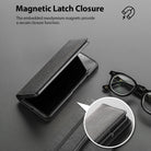 Galaxy Z Fold 3 Case | Folio Signature EZ Strap - Black leather folio case for Galaxy Z Fold 3 with magnetic latch.