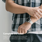 Watch Lug 22mm | Metal One Band α - Silver - Person wearing a silver stainless steel watch band on their wrist.