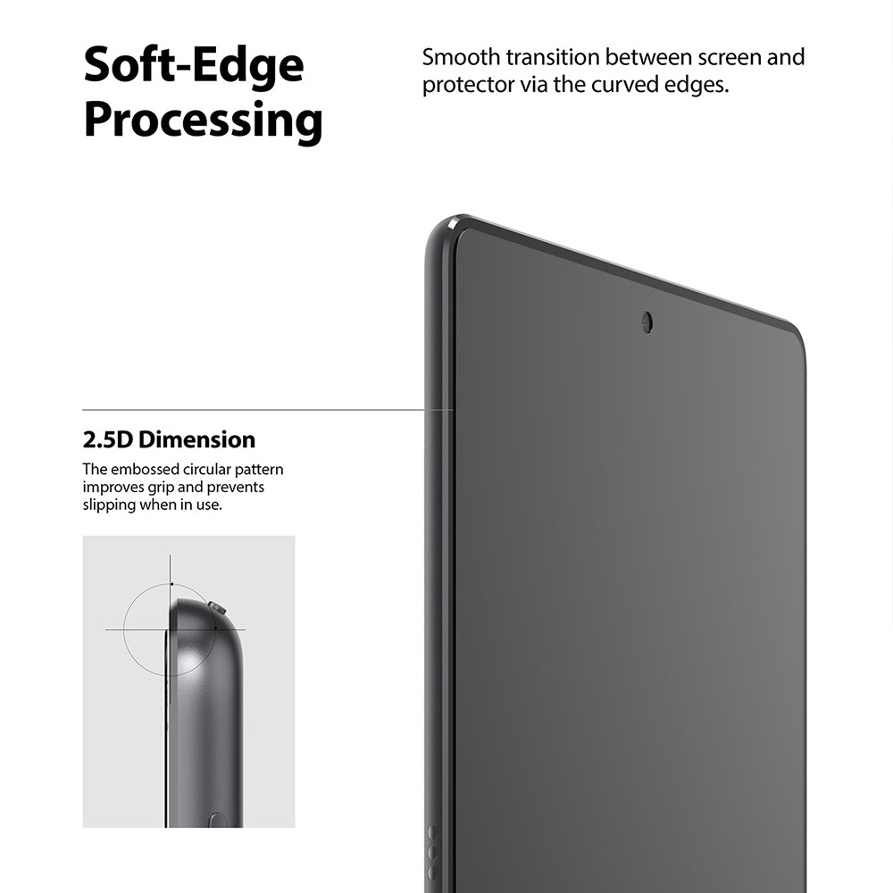 Tempered Glass | iPad - Close-up of an iPad with a curved-edge screen protector, highlighting smooth transitions and grip.