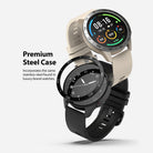 Xiaomi Mi Watch 46mm | Bezel Styling 46-01 - Two smartwatches with stainless steel bezels, one beige and one black.