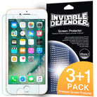 iPhone 7 Screen Protector | Invisible Defender [4P] - Clear screen protector film next to its 3+1 pack retail box.