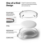 AirTag Case | Slim [4 Pack] - Clear - Exploded view of a clear polycarbonate AirTag case showing assembly and acoustic space.