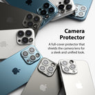 iPhone 13 Pro / 13 Pro Max | Camera Protector Glass [3 Pack] - iPhone 13 Pro / 13 Pro Max | Camera Protector Glass - Multiple iPhones with glass lens protectors installed.