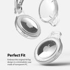 AirTag Case | Slim [4 Pack] - Clear - Two clear, minimalist protective cases floating around Apple AirTags on white.