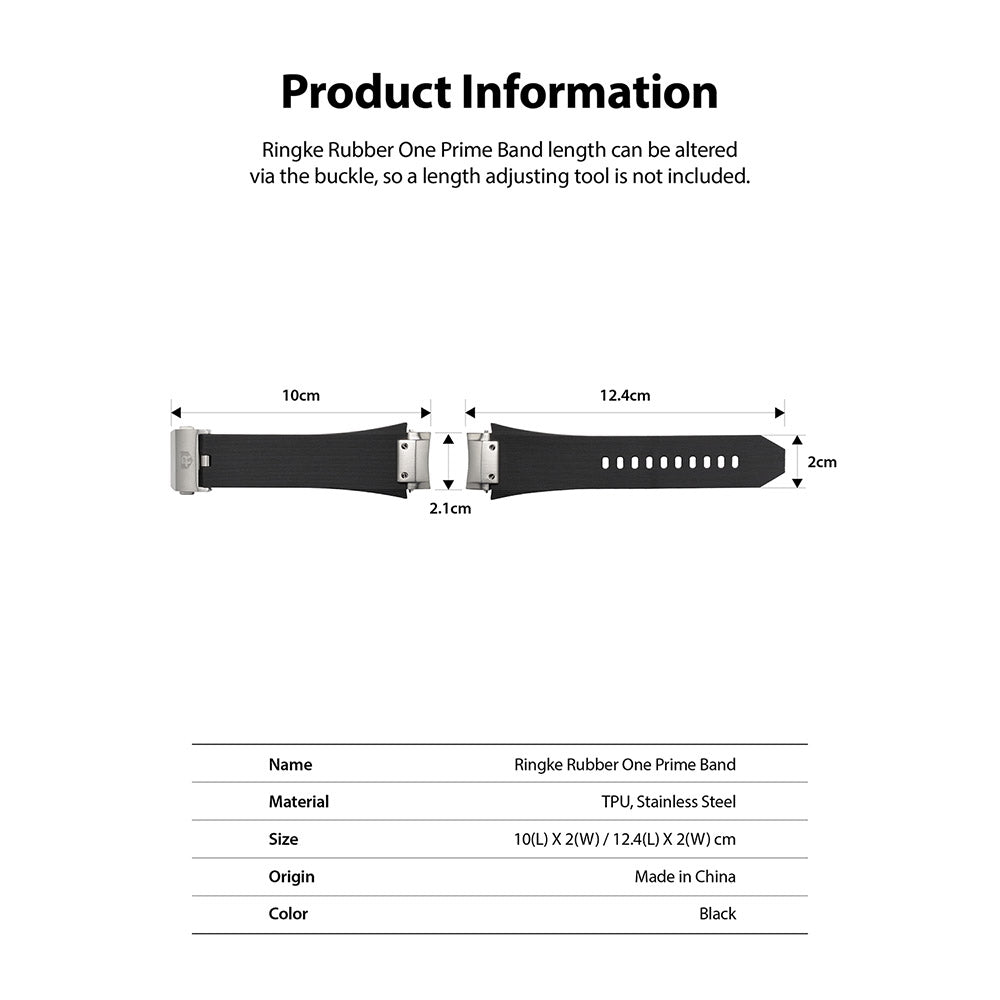 Galaxy Watch (46mm) | Rubber One Prime Band - Technical diagram showing dimensions and specifications of the black watch band.
