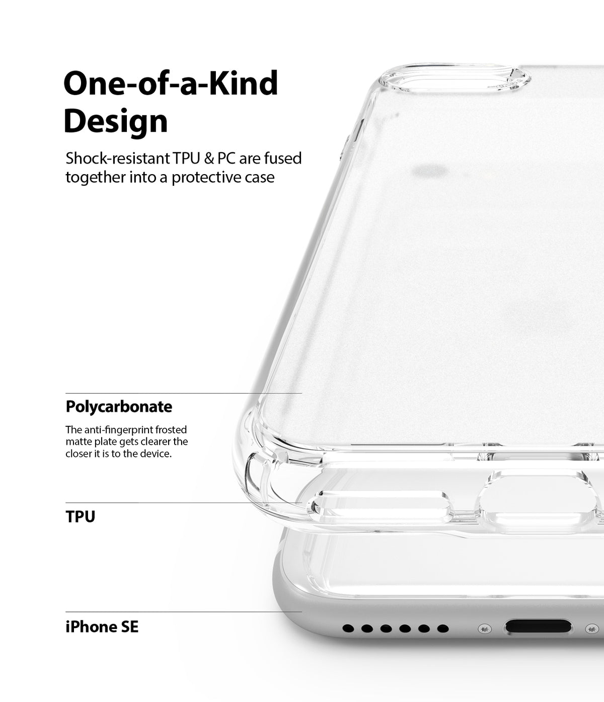 iPhone SE 2022 5G / SE 2020 / 8 Case | Fusion Matte - Close-up of a clear phone case showing polycarbonate and TPU layers.