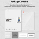 Tempered Glass | iPad - Ringke screen protector kit with glass, cleaning wipes, cloth, dust sticker, and squeegee on marble.