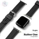 Apple Watch 49·46·45·44·42 mm | Rubber One Band - Black ribbed rubber watch band with metal buckle and Apple Watch case.