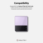 Galaxy Z Flip 3 Screen Protector | Cover Display Glass [3 Pack] - Galaxy Z Flip 3 Screen Protector - Compatibility text for a purple Galaxy Z Flip 3 smartphone with a black cover display.