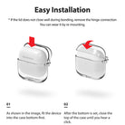 AirPods 3 Case | Hinge - Two-step installation guide showing how to insert AirPods into a clear protective case.
