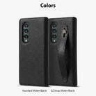 Galaxy Z Fold 3 Case | Folio Signature EZ Strap - Two black textured leather phone cases, one standard and one with a strap.