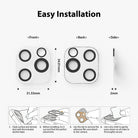 iPhone 12 Pro Max | Camera Protector Glass [3 Pack] - iPhone 12 Pro Max | Camera protector dimensions and a four-step illustrated installation guide.