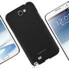 Galaxy Note 2 [Slim] - Black - A black slim protective case on a Galaxy Note 2 phone, shown from back and front angles.