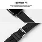 Apple Watch 49·46·45·44·42 mm | Rubber One Band - Close-up of black ribbed rubber watch band with stainless steel end links.