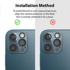 iPhone 12 Pro Max | Camera Protector Glass [3 Pack] - iPhone 12 Pro Max Camera Protector Glass - Comparison showing correct centered alignment versus incorrect offset.