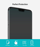 OnePlus 6 Screen Protector | Invisible Defender - OnePlus 6 Screen Protector - Smartphone with screen protector applied, featuring icons for coverage, touch, and self-healing.