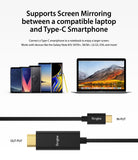 Type C to 4K HDMI Cable - Smartphones and laptop with a Type-C to HDMI cable showing screen mirroring capabilities.