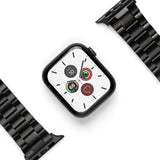 Apple Watch 49·46·45·44·42 mm | Metal One Band - Black metal link watch band detached from a black Apple Watch.
