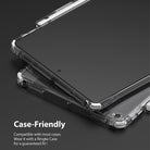 Tempered Glass | iPad - An iPad with a screen protector inside a clear protective case, showing a precise, case-friendly fit.