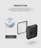Fitbit Versa | Bezel Styling 01 - Diagram showing adhesive tape between a Fitbit Versa watch and a protective bezel.