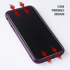 iPhone X Screen Protector | Full Cover Glass - iPhone X Screen Protector - Smartphone with glass screen protector and red arrows indicating a case-friendly edge design.