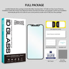 iPhone X Screen Protector | Full Cover Glass - Packaging box, screen protector, and installation kit accessories.