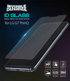 LG G7 ThinQ Screen Protector | Invisible Defender Glass - LG G7 ThinQ Screen Protector - Tempered glass screen protector hovering above an LG G7 ThinQ smartphone on dark background.