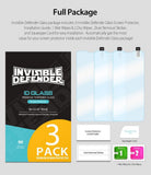 LG G7 ThinQ Screen Protector | Invisible Defender Glass - LG G7 ThinQ Screen Protector - Three glass protectors, installation guide, squeegee, and cleaning wipes in a 3-pack kit.