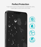 LG G7 ThinQ Screen Protector | Invisible Defender Glass - LG G7 ThinQ Screen Protector - Smartphone screen with water droplets and fingerprint icons showing protective features.