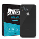iPhone XR Camera Protector Glass [3 Pack] - Black packaging box next to a black iPhone XR with camera lens protectors.