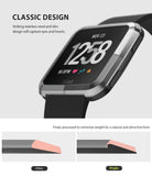 Fitbit Versa | Bezel Styling 01 - Stainless steel bezel on a Fitbit Versa with a comparison diagram showing a slim profile.