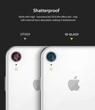 iPhone XR Camera Protector Glass [3 Pack] - Comparison showing a shattered standard lens versus an intact ID Glass lens.