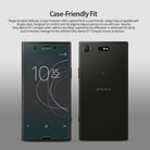 Xperia XZ1 Compact Screen Protector | Invisible Defender - Xperia XZ1 Compact Screen Protector - Front and back views of a black Sony Xperia XZ1 Compact phone with a screen protector.