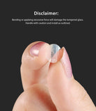 iPhone XR Camera Protector Glass [3 Pack] - Fingers holding a small, cracked circular piece of tempered glass.